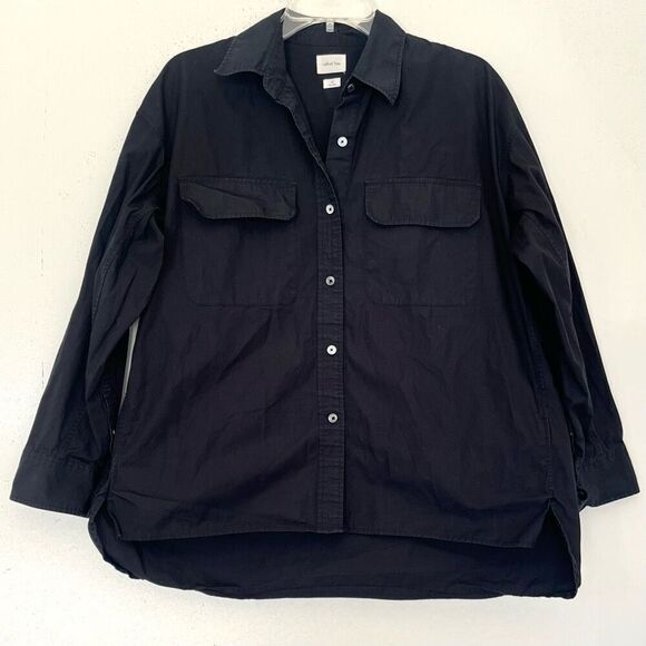 Aritzia Wilfred Free Oversized Shirt XS Black Cotton Button Up w/ Chest Pockets - Picture 1 of 9